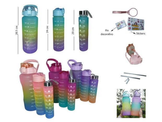 &u+ BOTELLA PLASTICO PORTATIL MOTIVACIONAL X3 DOBLE PICO